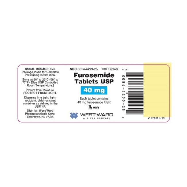 Pharmaceuticals  Furosemide 40Mg Tab 100 Bt