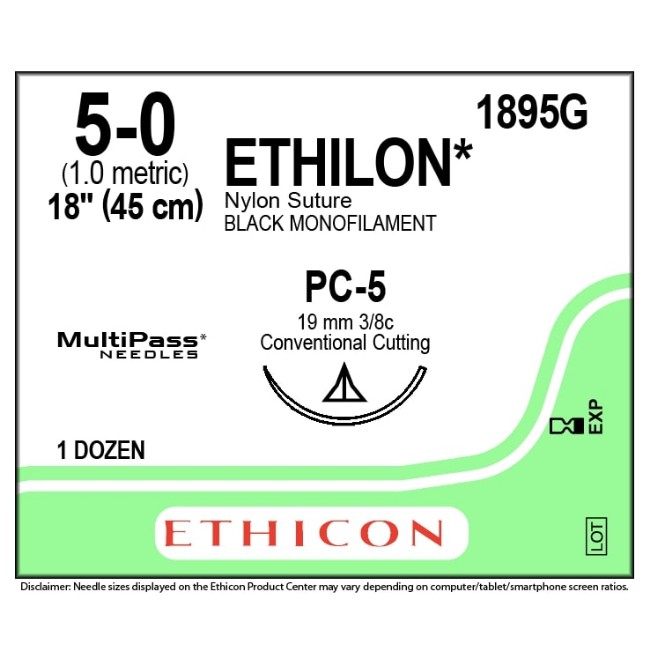 Suture   Ethilon Mono Black 5 0 18 Pc12