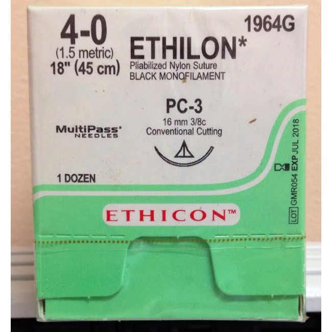 Suture  Ethilon  Mono  Black  4 0  18  Pc