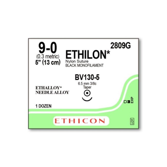 Sutures  Ethilon Monofilament Suture   Black   5   Size 9 0   Bv130 5 Needle