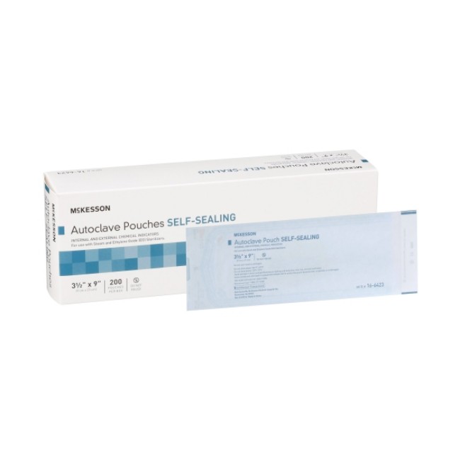 Sterilization Pouch Mckesson Ethylene Oxide  Eo  Gas   Steam 3 1 2 X 9 Inch Transparent Blue   White Self Seal Paper   Film