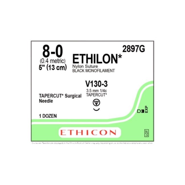 Sutures  Ethilon Monofilament Suture   Black   5   Size 9 0   V130 3 Needle