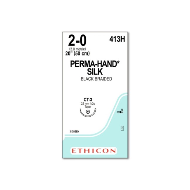 Sutures  Perma Hand Suture   Black   Size 2 0   20   Ct 3 Needle