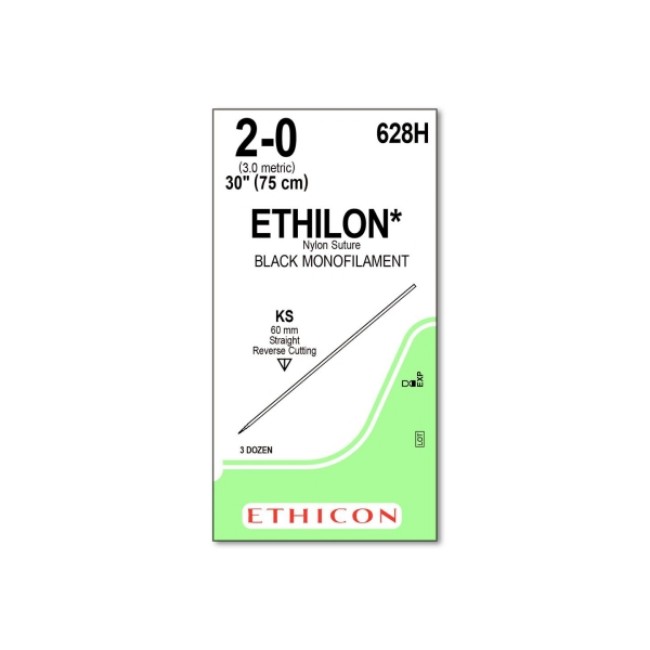 Sutures  Ethilon Monofilament Suture   Black   30   Size 2 0   Ks Needle