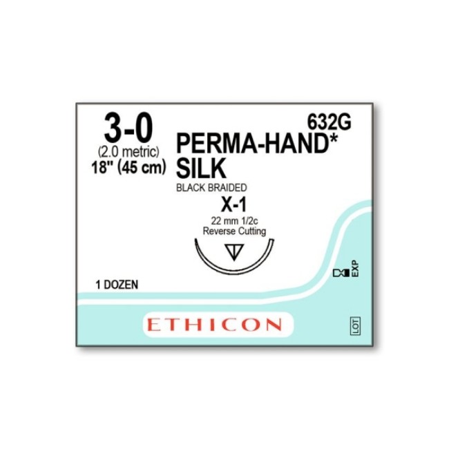 Sutures  Perma Hand Suture   Black   Size 3 0   18   X 1 Needle