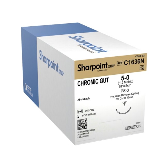 Chromic Gut Suture With 16 Mm 3 8 Circle Ps 3 Fine Reverse Cutting Needle   18  L