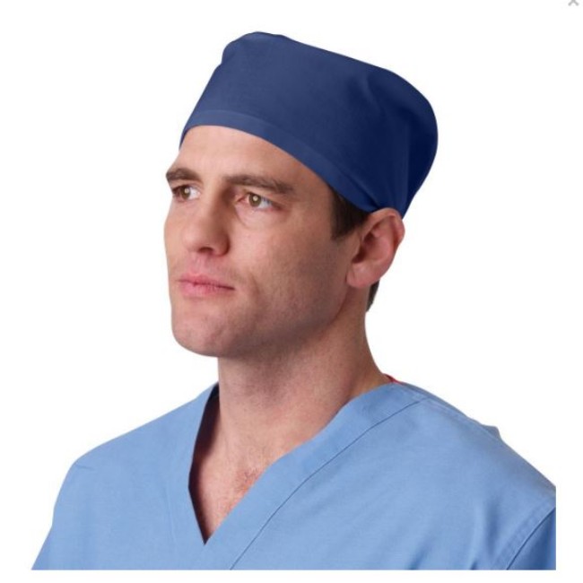 Reusable Surgical Cap   White Cloth Ties Fasten In Back   Navy Blue   One Size Fits Most  Min Order Qty  3Dz 