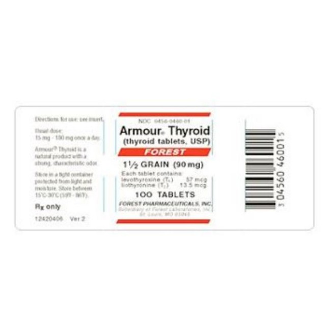 Armour Thyroid Tablet   90 Mg   100 Bottle
