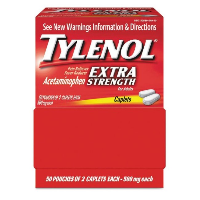 Otc Medications  Tylenol Caplet   Extra Strength   500 Mg   2 Caplets Package   50 Packages Box