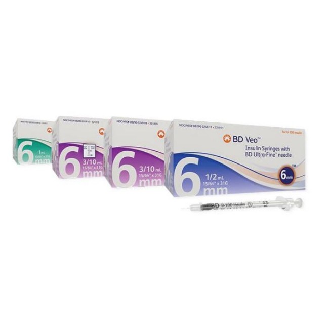 Bd Veo Insulin Syringes With Bd Ultra Fine Needle   1 2Ml 31G X 6Mm