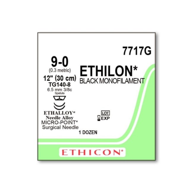 Sutures  Ethilon Monofilament Suture   Black   12   Size 9 0   Tg140 8 Needle