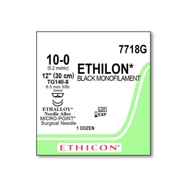 Sutures  Ethilon Monofilament Suture   Black   12   Size 10 0   Tg140 8 Needle