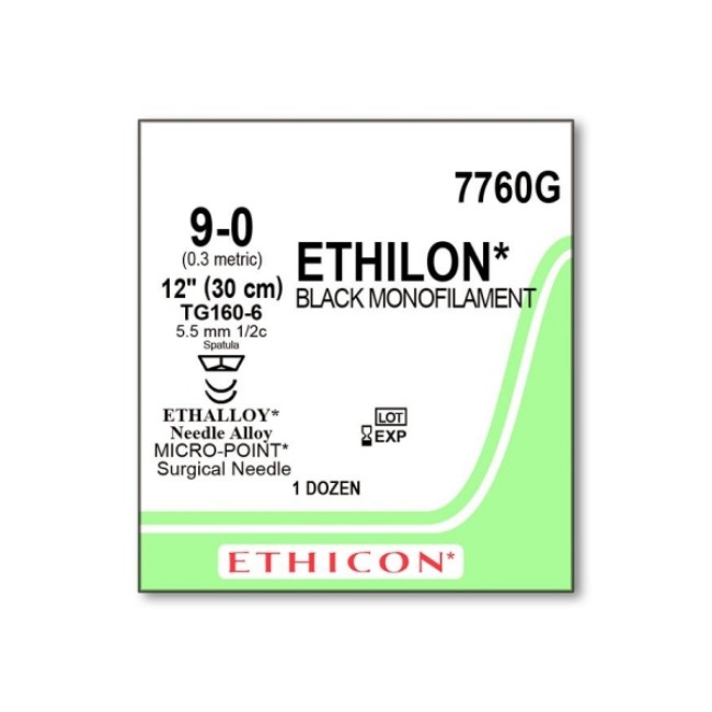 Sutures  Ethilon Monofilament Suture   Black   12   Size 9 0   Tg160 6 Needle   Double Armed