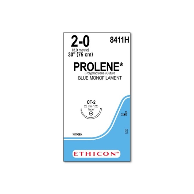 Sutures  Prolene Monofilament Suture   Blue   Size 2 0   30   Ct 2 Needle