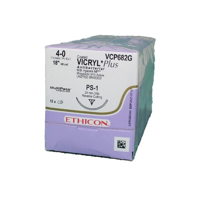 Antibacterial Vicryl Plus Coated Suture  Undyed Braided  Size 4 0  18  PS 1 Nee