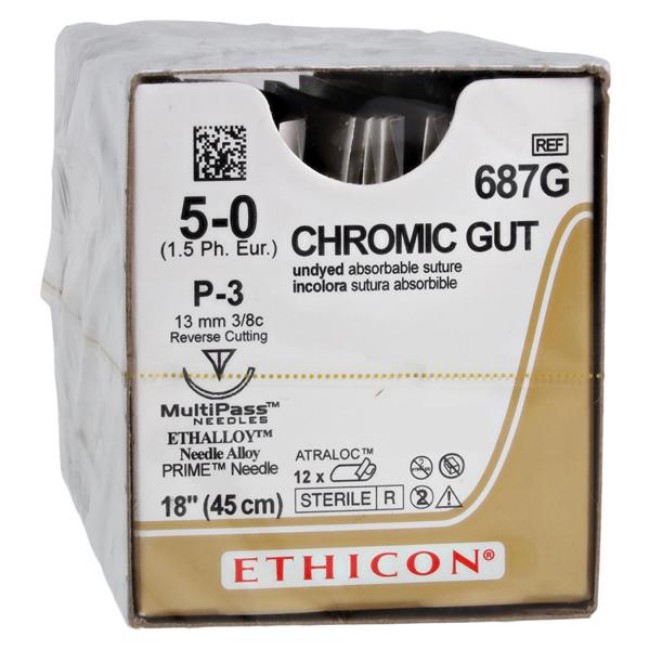 Suture   Gut Chromic 5 0 18 P3