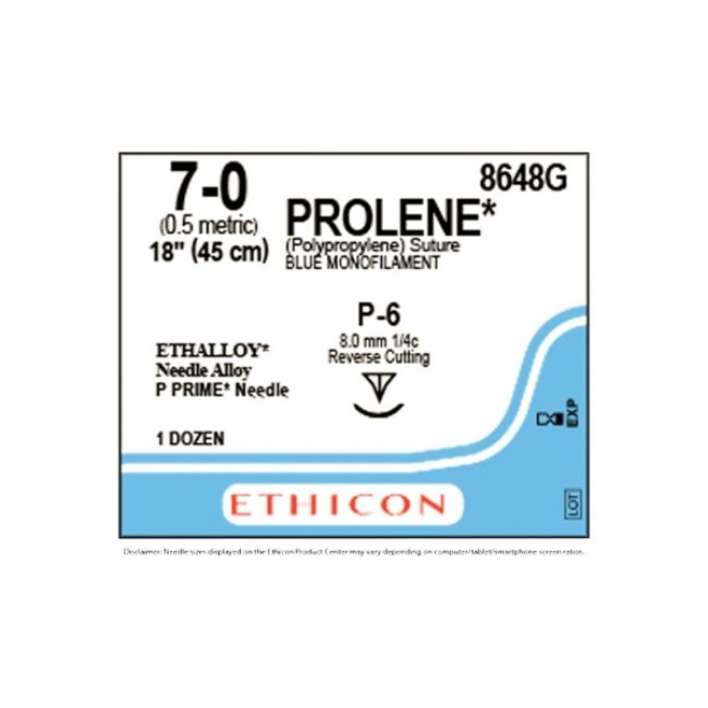 Sutures  Prolene Monofilament Suture   Blue   Size 7 0   18   Single Armed P 6 Needle