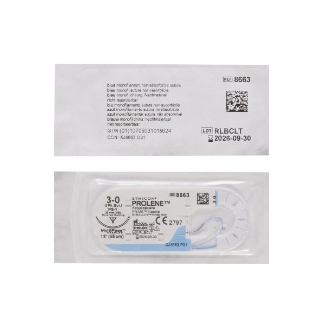 Sutures  Prolene Monofilament Suture   Blue   Size 3 0   18   Single Armed Ps 1 Needle