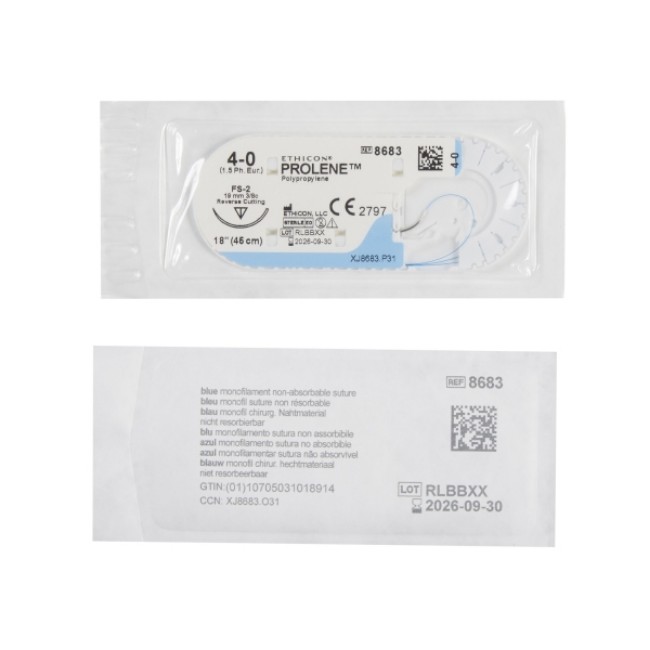 Sutures  Prolene Monofilament Suture   Blue   Size 4 0   18   Fs 2 Needle