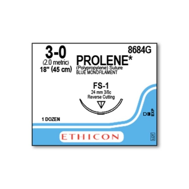 Sutures  Prolene Monofilament Suture   Blue   Size 3 0   18   Fs 1 Needle