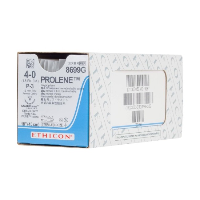 Sutures  Prolene Monofilament Suture   Blue   Size 4 0   18   P 3 Needle