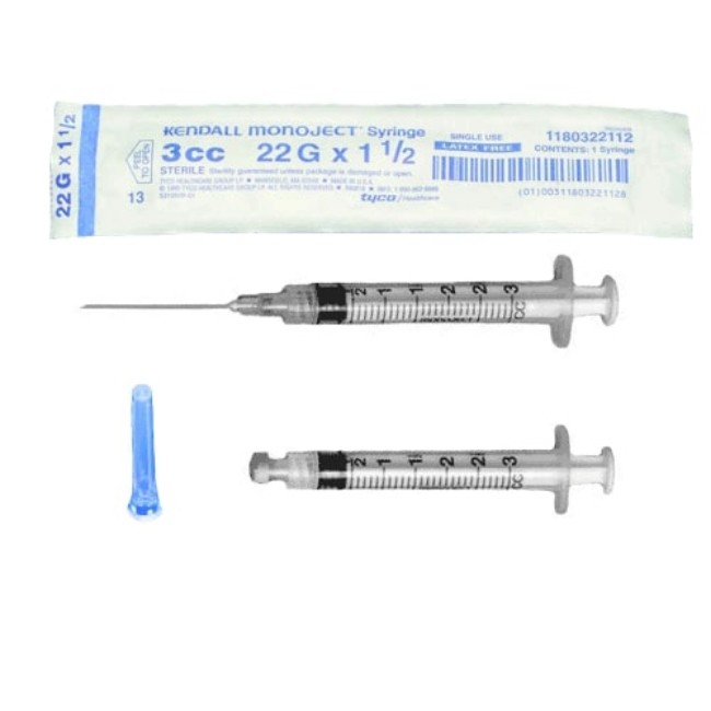 Monoject Syringe with Hypodermic Needle  20G x 1  3 mL