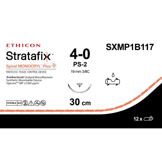 Stratafix Monocryl Synthetic Absorbable Suture   Undyed   Ps 2   Size 4 0   12  L
