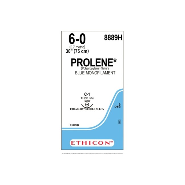 Sutures  Prolene Monofilament Suture   Blue   Size 6 0   30   C 1 Needle