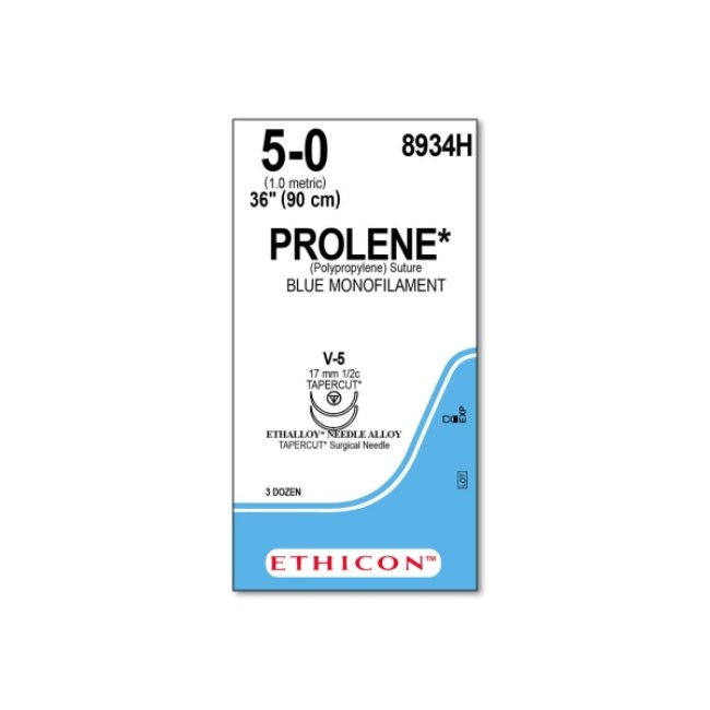 Sutures  Prolene Monofilament Suture   Blue   Size 5 0   36   V 5 Needle