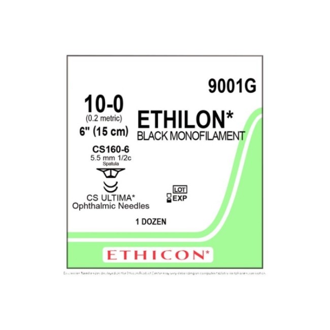 Sutures  Ethilon Monofilament Suture   Black   6   Size 10 0   Cs160 6 Needle