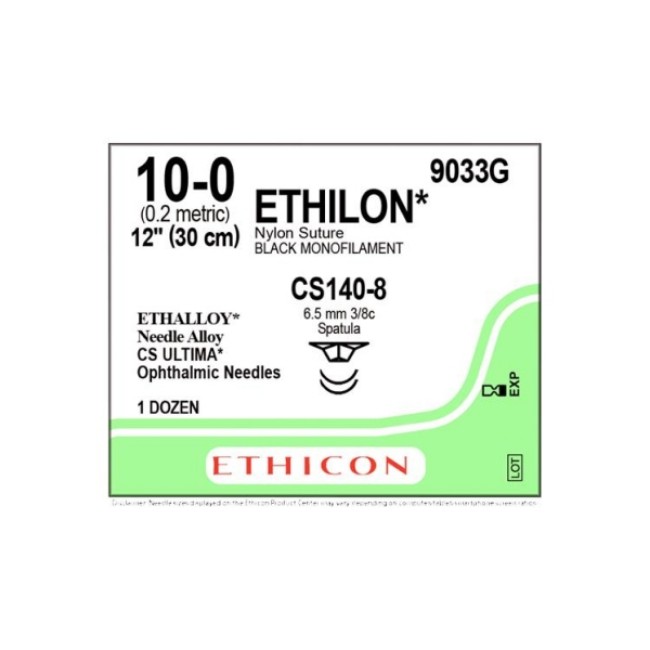 Sutures  Ethilon Monofilament Suture   Black   12   Size 10 0   Cs140 8 Needle