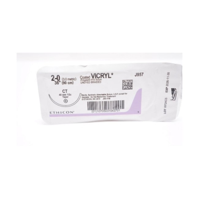 Suture   Vicryl Coated Braided Undyed 2 0  36 Ct