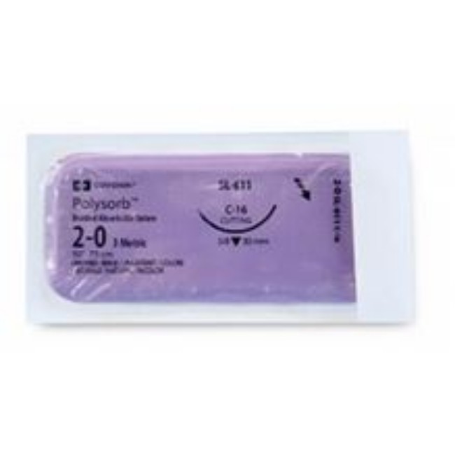 Suture   Polysorb   Size 2 0   30   Undyed   C 16   222K