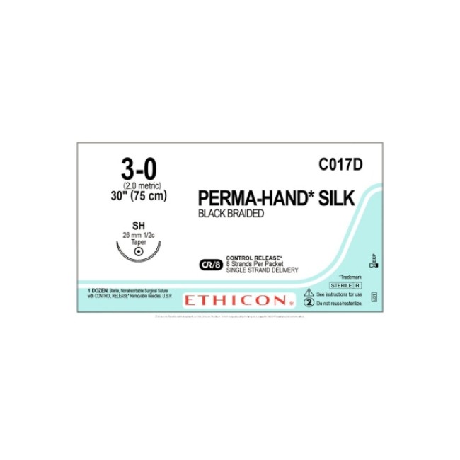 Sutures  Perma Hand Suture   Black   Size 3 0   8 X 30   Sh Needle