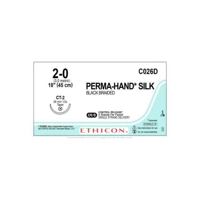 Sutures  Perma Hand Suture   Black   Size 2 0   8 X 18   Ct 2 Needle