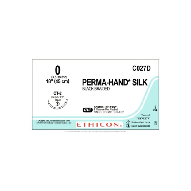 Sutures  Perma Hand Suture   Black   Size 0   8 X 18   Ct 2 Needle