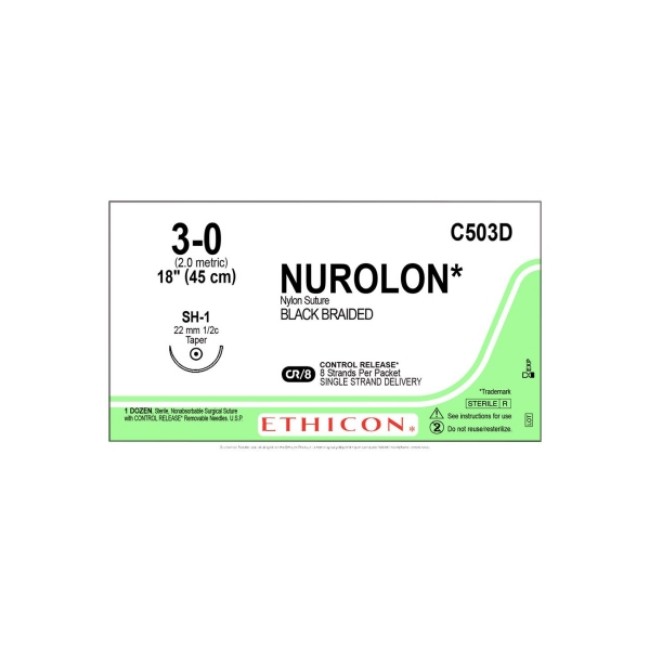 Sutures  Nurolon Suture   8 18   Black   Sh 1 Needle   Size 3 0