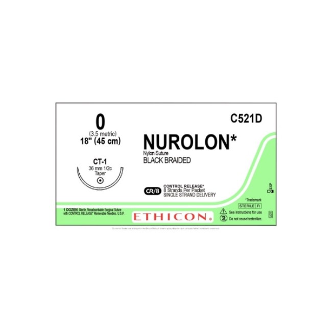 Sutures  Nurolon Suture   8 18   Black   Ct 1 Needle   Size 0