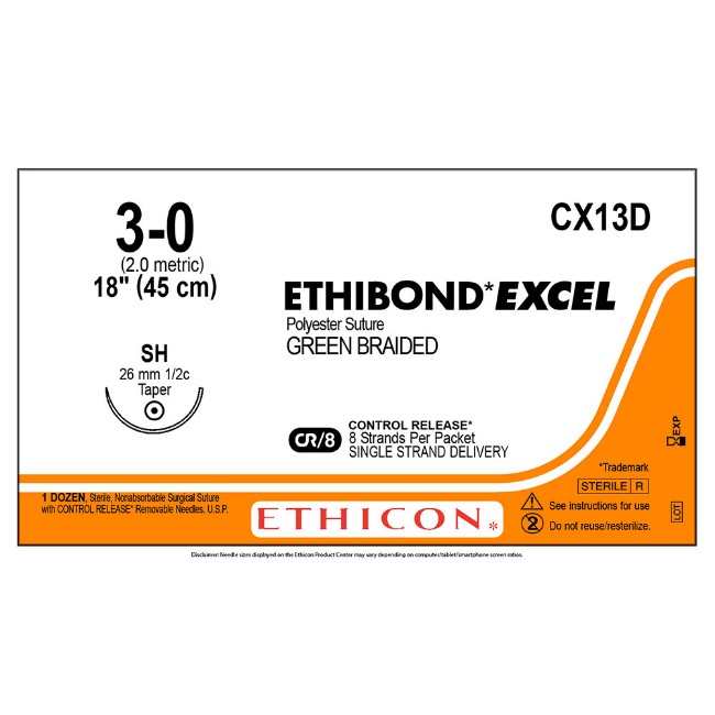 Ethibond Excel Suture   Sh   Size 3 0   Green   8  X 18 
