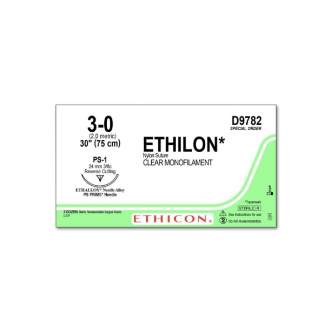 Sutures  D Special Order Ethilon Nylon Suture Clear Monofilament Nonabsorbable Surgical Suture   3 0   Ps 1   Undyed   30 