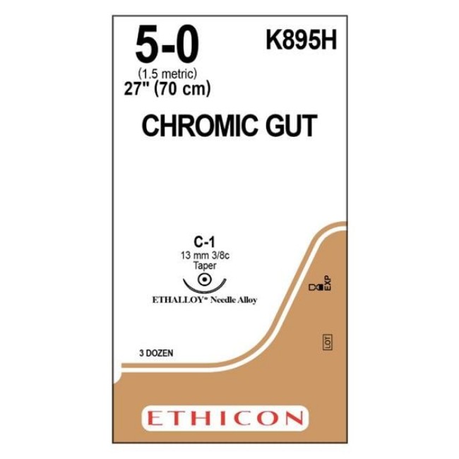 Chromic Gut Absorbable Suture   Taper Point   Size 5 0   27   C 1 Needle