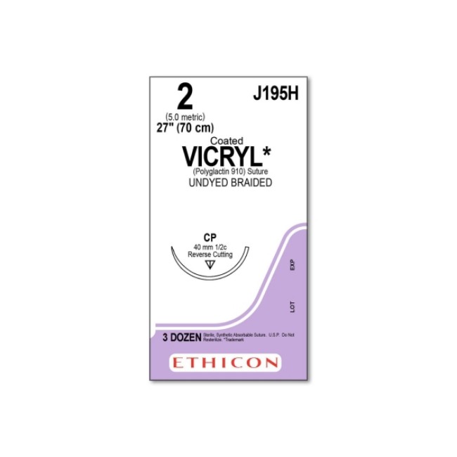 Sutures  Coated Vicryl Absorbable Suture   Undyed Braided   Cp Needle   Size 2   27 