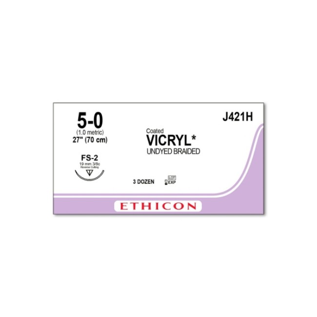 Sutures  Coated Vicryl Absorbable Suture   Undyed Braided   Fs 2 Needle   Size 5 0   27 