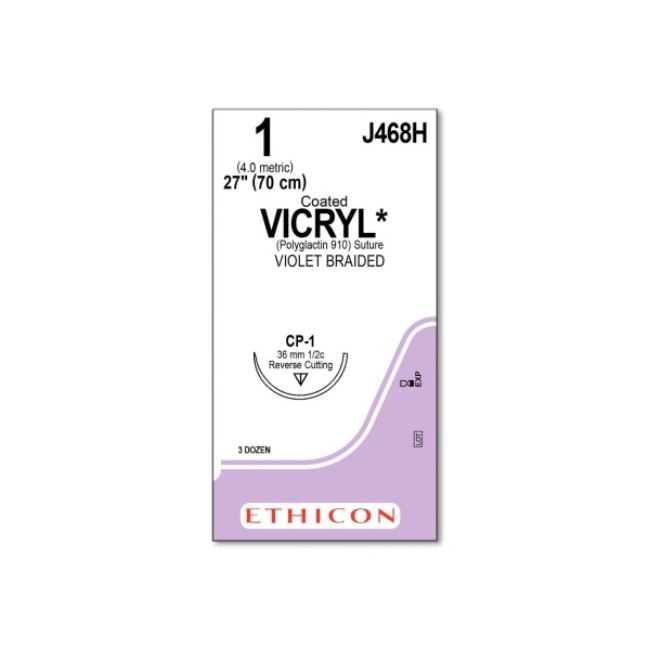 Sutures  Coated Vicryl Absorbable Suture   Violet Braided   Cp 1 Needle   Size 1   27 