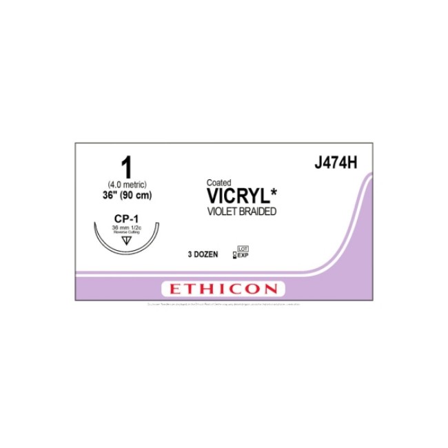 Sutures  Coated Vicryl Absorbable Suture   Violet Braided   Cp 1 Needle   Size 1   36 