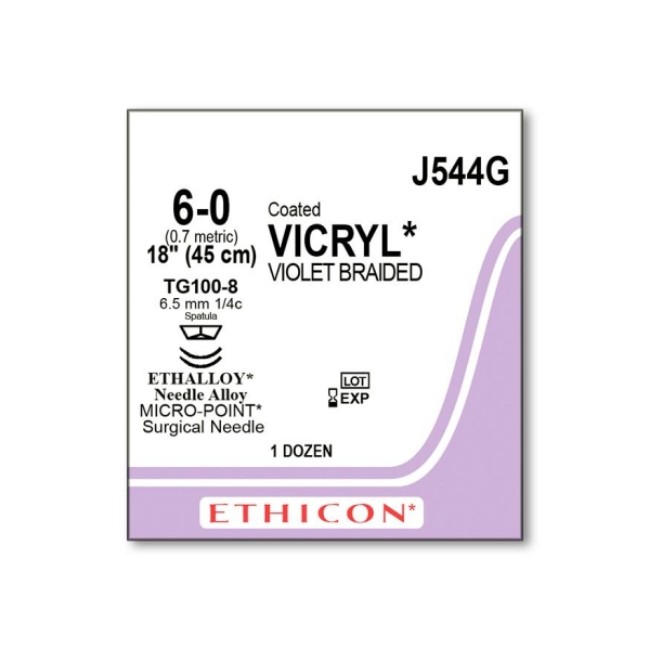 Sutures  Coated Vicryl Absorbable Suture   Violet Braided   Tg100 8 Needle   Size 6 0   18 