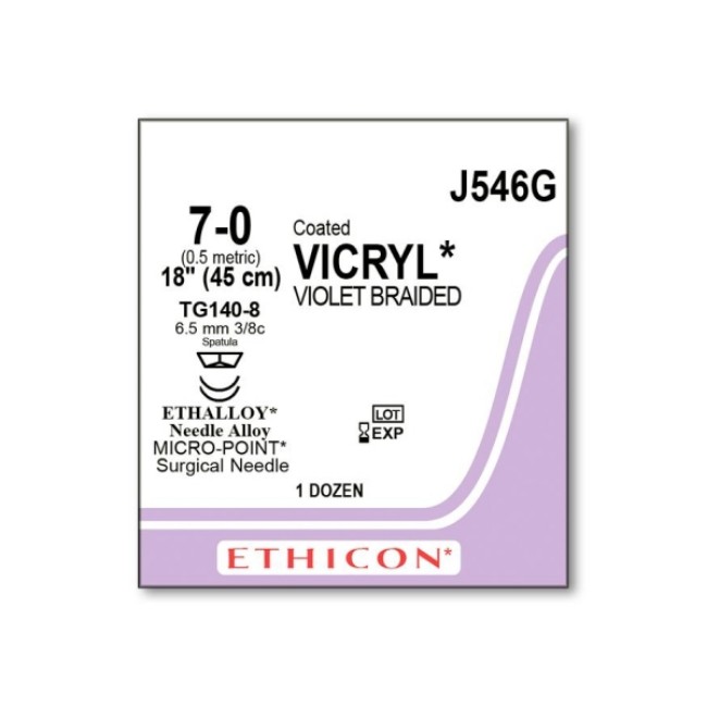 Sutures  Coated Vicryl Absorbable Suture   Violet Braided   Tg140 8 Needle   Size 7 0   18 