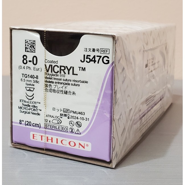Sutures  Coated Vicryl Absorbable Suture   Violet Braided   Tg140 8 Needle   Size 8 0   8 