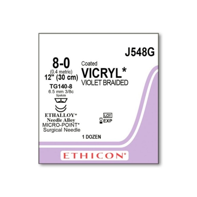 Sutures  Coated Vicryl Absorbable Suture   Violet Braided   Tg140 8 Needle   Size 8 0   12 