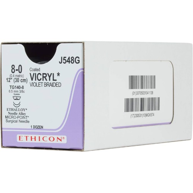 Sutures  Coated Vicryl Absorbable Suture   Violet Braided   Tg140 8 Needle   Size 8 0   12 